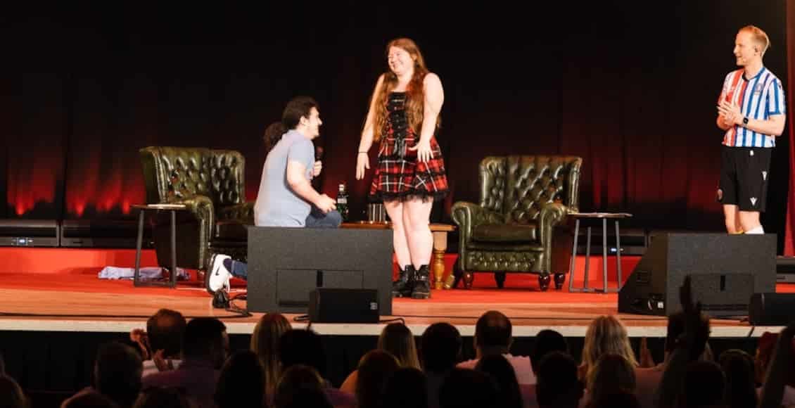 proposal of marriage at crossed wires podcast festival