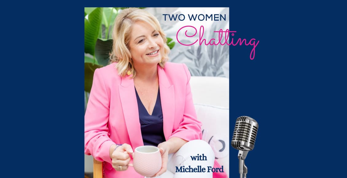 two women chatting podcast