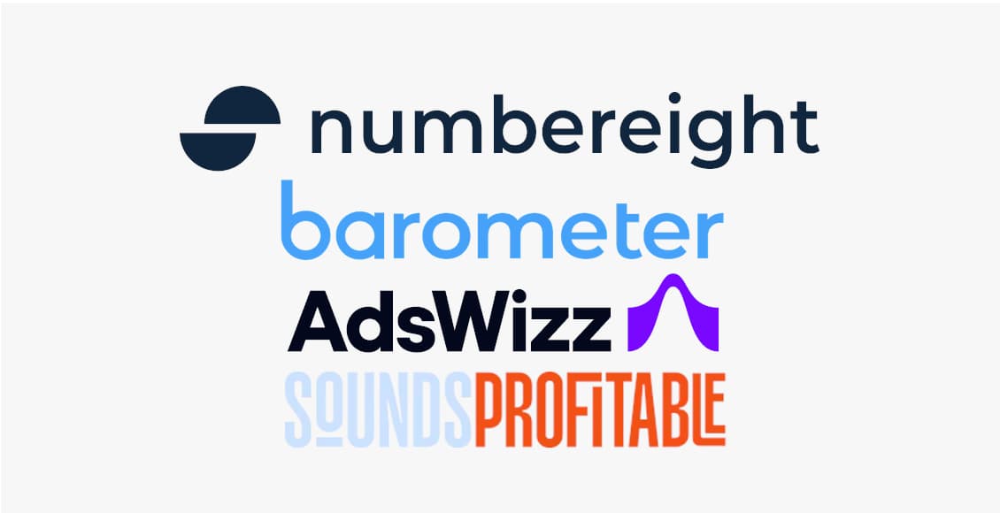 logos numbereight, barometer, adswizz, soundsprofitable
