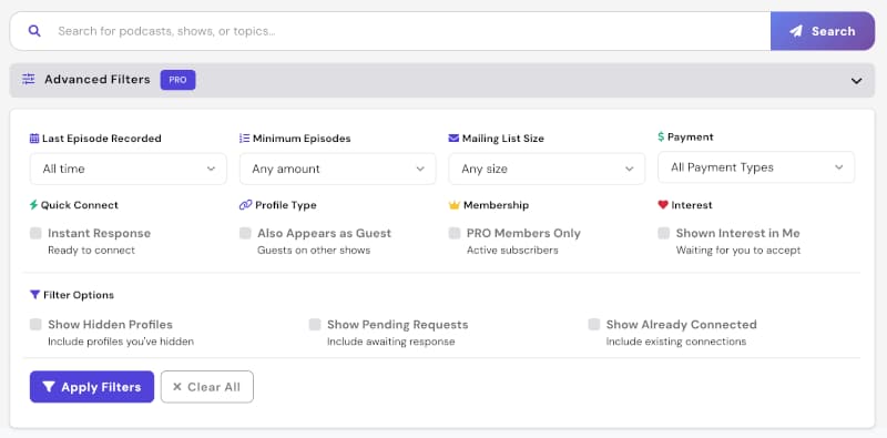 talk co advanced search filters